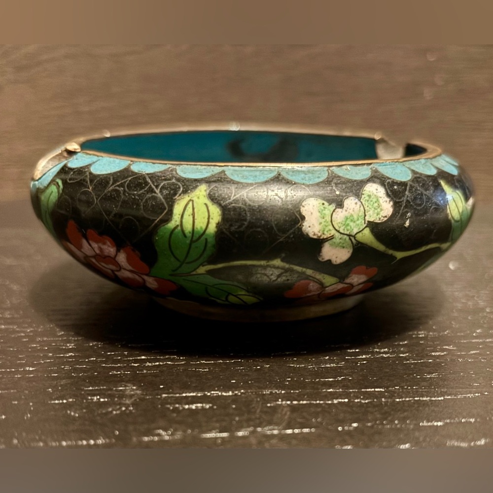 Vintage Cloisonné Trinket Dish or Ashtray - Floral Enamel, Collectable